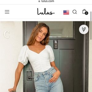 Lulus Ruche to You White Ruched Puff Sleeve Bodysuit